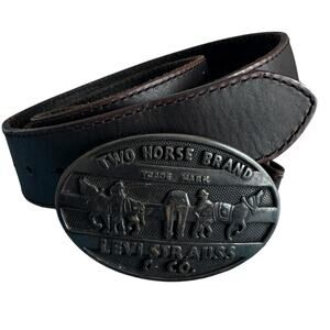 LEVI'S Belt Mens Large Brown Leather Oval Brass Pin Closure Buckle Western